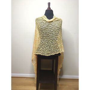 Poncho Wrap Shawl Knit Lace Grn Ylw Snst 1Size NEW